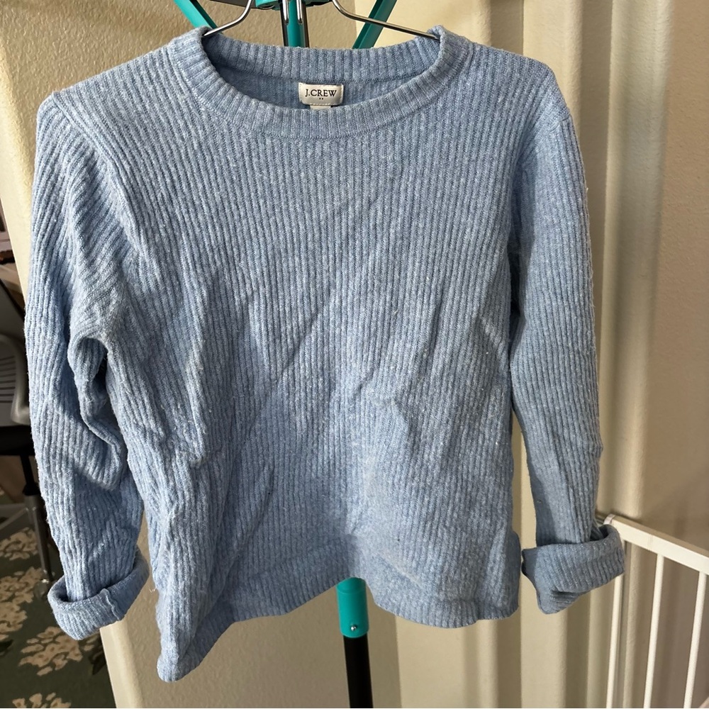 J. Crew Light Blue Ribbed Wool Blend Sweater